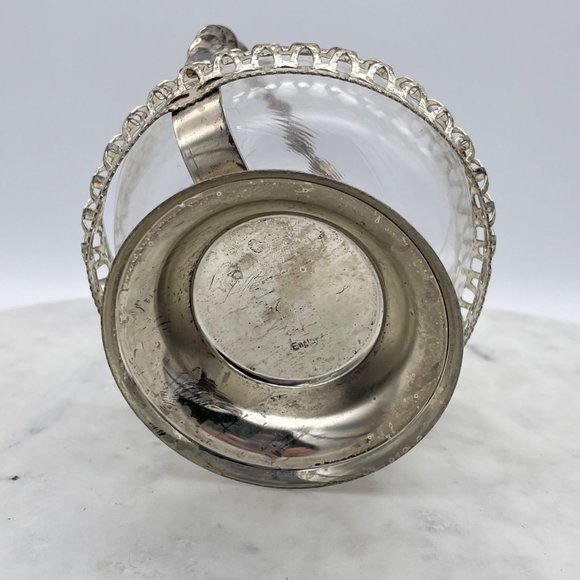 Hand Blown Candy Dish Silver Plate Glass Bowl Nut Rose Basket Twisted Handle - Picture 6 of 7